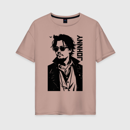 Женская футболка хлопок Oversize с принтом Johnny Depp - graphics, вид спереди #2