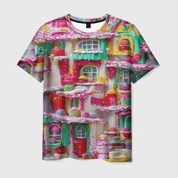 Мужская футболка 3D Домики из сладостей