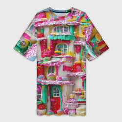 Платье-футболка 3D Домики из сладостей