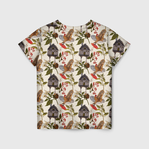 Детская футболка 3D с принтом Избушки и совы сипухи, вид сзади #1