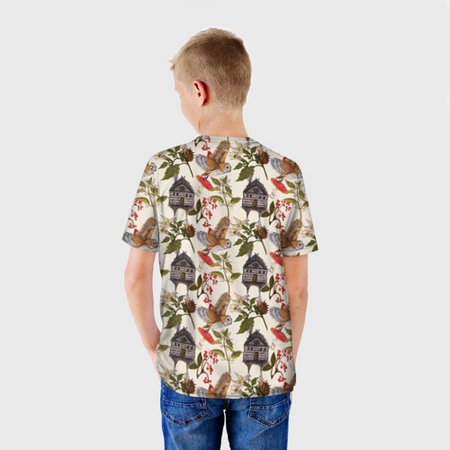 Детская футболка 3D с принтом Избушки и совы сипухи, вид сзади #2