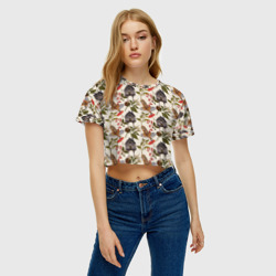 Женская футболка Crop-top 3D Избушки и совы сипухи - фото 2