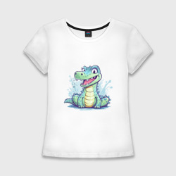 Женская футболка хлопок Slim Крокодил в луже