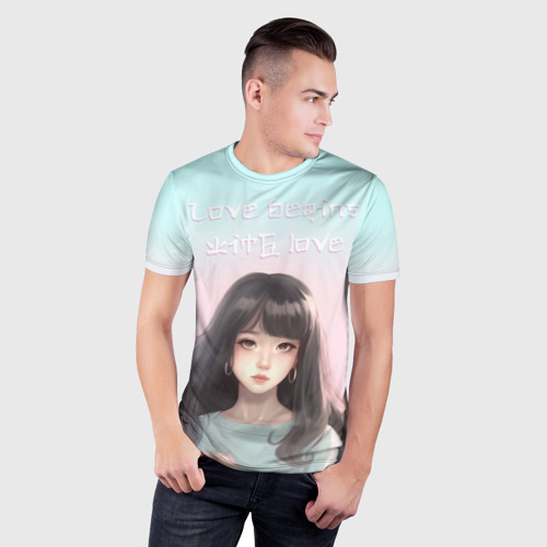 Мужская футболка 3D Slim Девушка аниме в пастельных оттенках, цвет 3D печать - фото 3