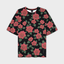 Мужская футболка oversize 3D Алые розы на черном
