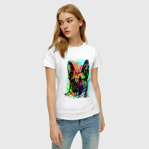 Женская футболка хлопок Овчарка в красках, цвет белый - фото 3