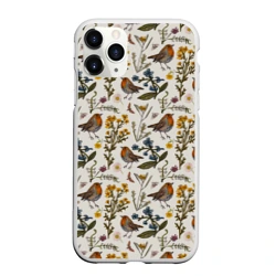 Чехол для iPhone 11 Pro Max матовый Птицы малиновки и зверобой