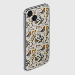 Чехол для iPhone 15 силиконовый с защитой камеры Птицы малиновки и зверобой - фото 2