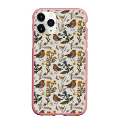 Чехол для iPhone 11 Pro Max матовый Птицы малиновки и зверобой