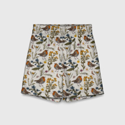 Детские спортивные шорты 3D Птицы малиновки и зверобой