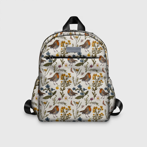 Детский рюкзак 3D с принтом Птицы малиновки и зверобой, вид спереди #2