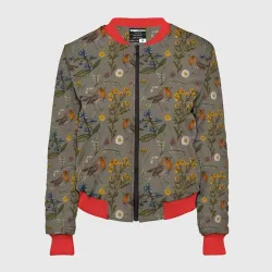 Женский бомбер 3D Малиновки и зверобой