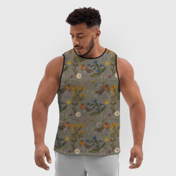 Мужская спортивная майка 3D Малиновки и зверобой - фото 2