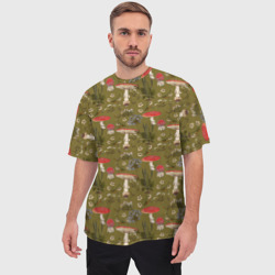 Мужская футболка oversize 3D Мухоморы и цветы зеленый принт - фото 2