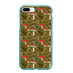 Чехол для iPhone 7Plus/8 Plus матовый Мухоморы и цветы зеленый принт