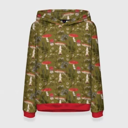 Женская толстовка 3D Мухоморы и цветы зеленый принт