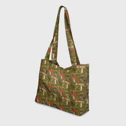 Пляжная сумка 3D Мухоморы и цветы зеленый принт - фото 2