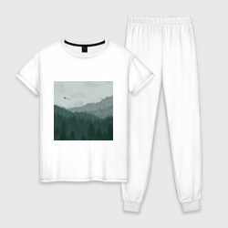 Женская пижама хлопок Туманные холмы и лес
