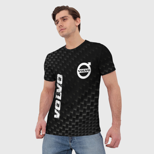 Мужская футболка 3D с принтом Volvo карбоновый фон, фото на моделе #1