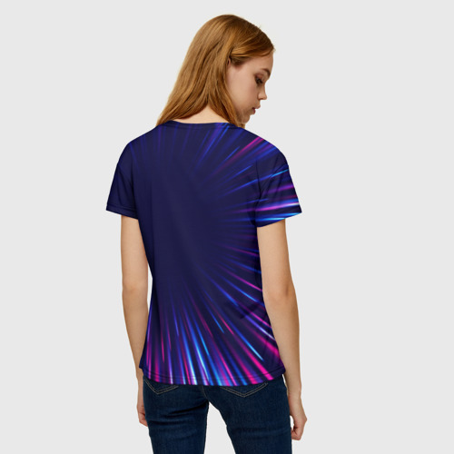 Женская футболка 3D с принтом Peugeot neon Speed lines, вид сзади #2