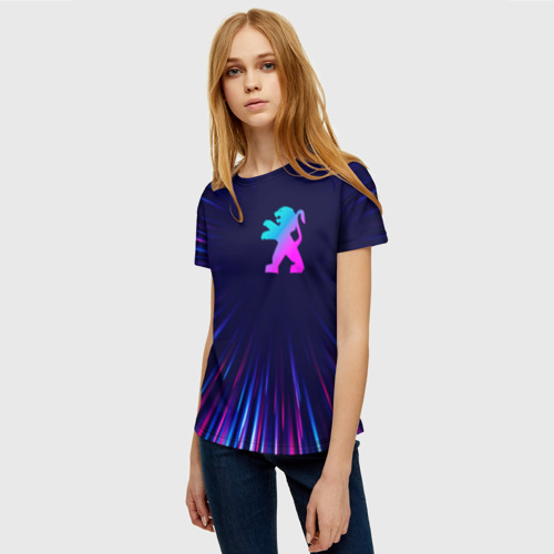 Женская футболка 3D с принтом Peugeot neon Speed lines, фото на моделе #1