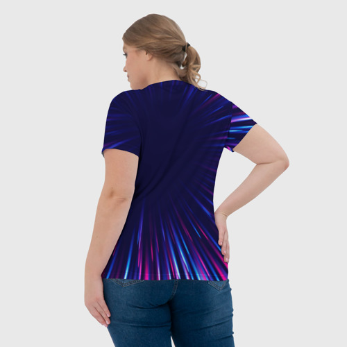 Женская футболка 3D с принтом Peugeot neon Speed lines, вид сзади #2