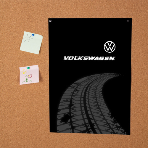Постер Volkswagen Speed на темном фоне со следами шин: символ сверху - фото 2