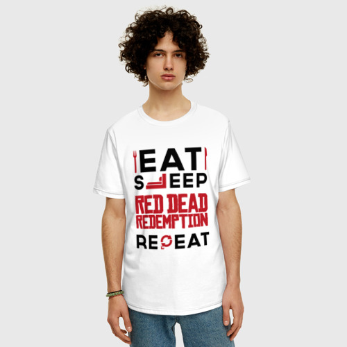 Мужская футболка хлопок Oversize Надпись: eat sleep Red Dead Redemption repeat, цвет белый - фото 3