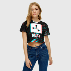 Женская футболка Crop-top 3D Rust в стиле glitch и баги графики на темном фоне - фото 2