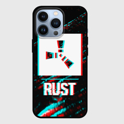 Чехол для iPhone 13 Pro Rust в стиле glitch и баги графики на темном фоне
