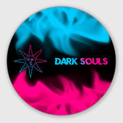 Круглый коврик для мышки Dark Souls - neon gradient: надпись и символ