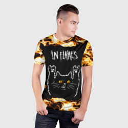 Мужская футболка 3D Slim In Flames рок кот и огонь - фото 2
