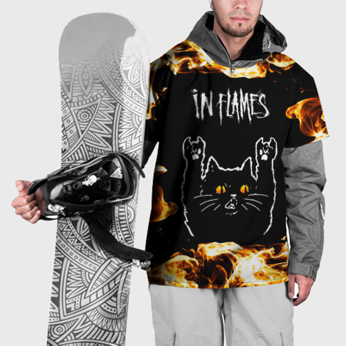Накидка на куртку 3D In Flames рок кот и огонь, цвет 3D печать