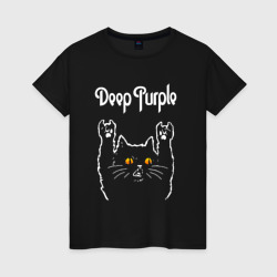 Женская футболка хлопок Deep Purple rock cat