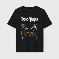 Deep Purple rock cat – Женская футболка хлопок Oversize с принтом купить со скидкой в -16%