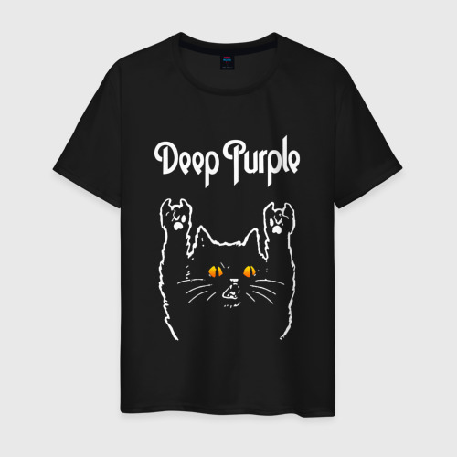 Мужская футболка хлопок Deep Purple rock cat, цвет черный