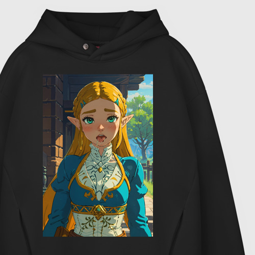 Мужское худи Oversize хлопок The legend of Zelda - ahegao art, цвет черный - фото 4