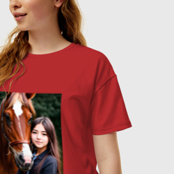 Женская футболка хлопок Oversize Девочка с лошадью - фото 2