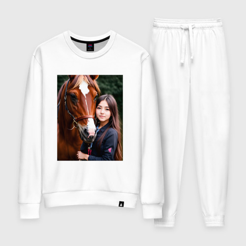 Женский костюм хлопок Девочка с лошадью, цвет белый