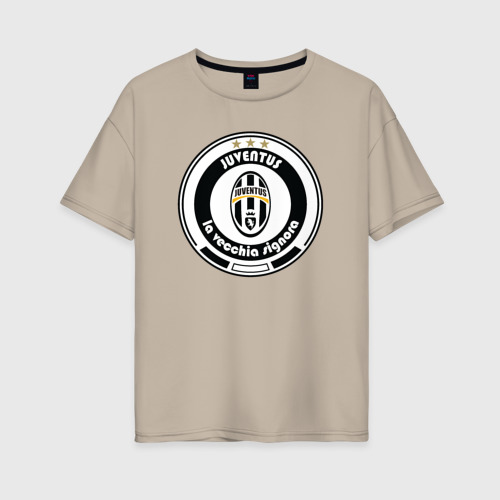 Женская футболка хлопок Oversize Juventus club, цвет миндальный