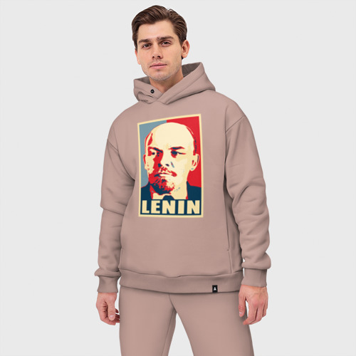 Мужской костюм oversize хлопок с принтом Lenin, фото на моделе #1