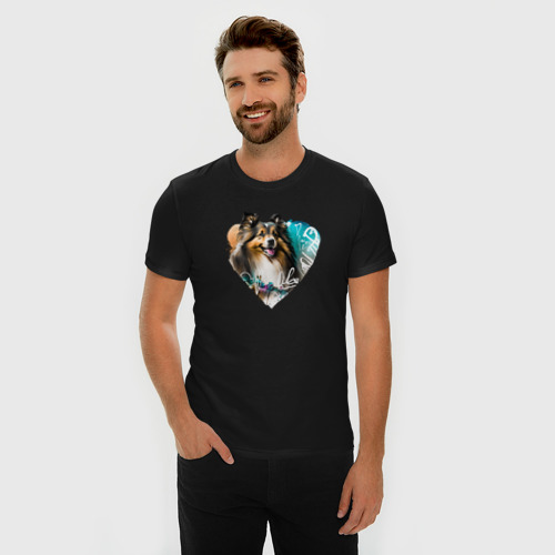 Мужская футболка хлопок Slim Навсегда в сердце - шелти, цвет черный - фото 3