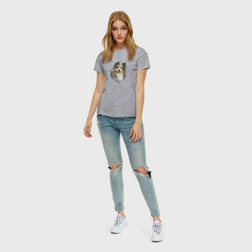 Женская футболка хлопок Шелти портрет, цвет меланж - фото 5