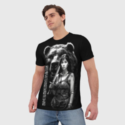 Мужская футболка 3D Медведь и девушка с кинжалом - фото 2