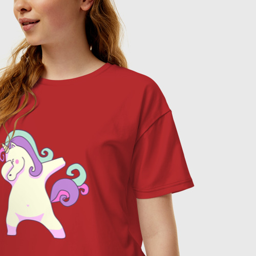 Женская футболка хлопок Oversize с принтом Unicorn dab, фото на моделе #1