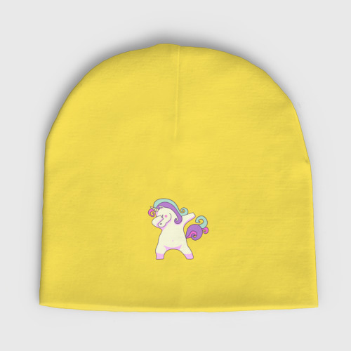 Детская шапка демисезонная с принтом Unicorn dab, вид спереди №1