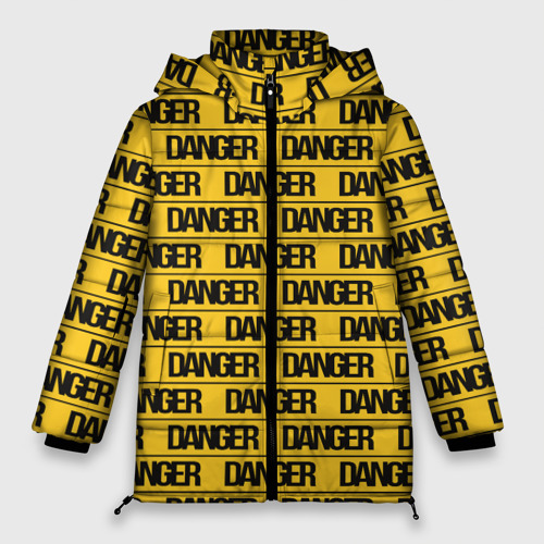 Женская зимняя куртка оверсайз с принтом Danger, вид спереди №1