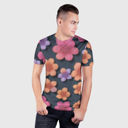 Мужская футболка 3D Slim Разноцветные ромашки - фото 2