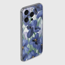 Чехол для iPhone 15 Pro Max силиконовый с защитой камеры Голубые ирисы - фото 2