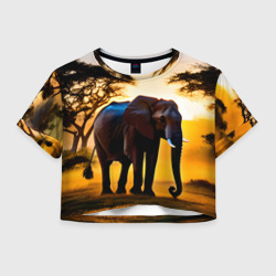 Женская футболка Crop-top 3D Слон в саванне